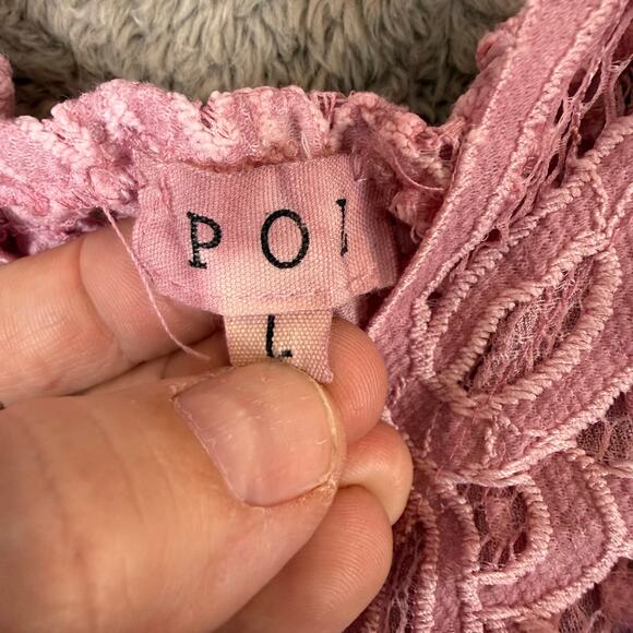 POL Pink Lace Ruffle Tank Top Peplum Tiered Crochet Bohemian Romantic Fairy L - Picture 8 of 10